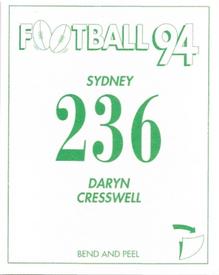 1994 Select AFL Stickers #236 Daryn Cresswell Back